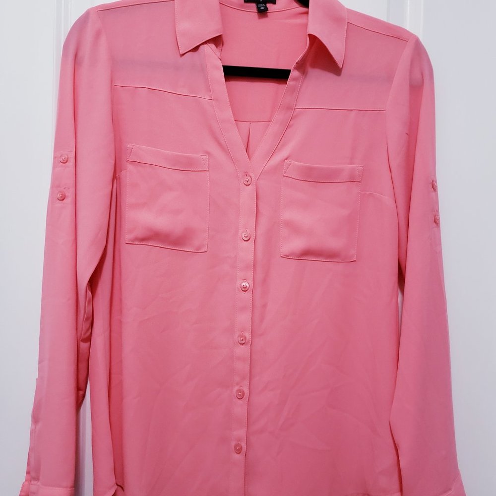 Dark Pink Chiffon Long-Sleeve Shirt